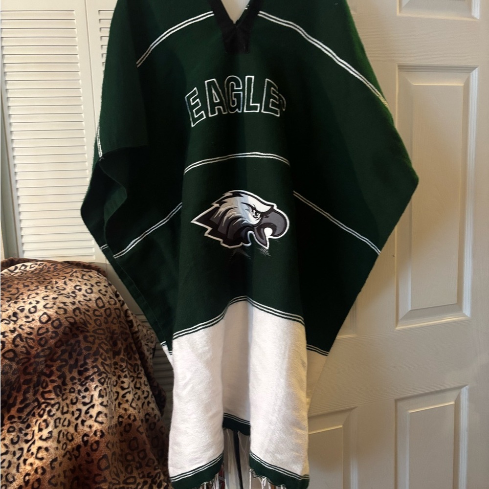 Green and White Poncho, UNISEX.